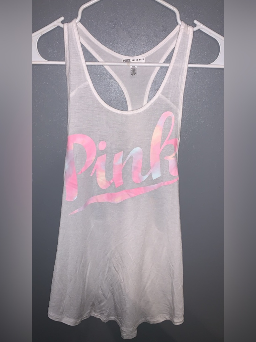 PINK Victoria's Secret White Tank with Pink Logo